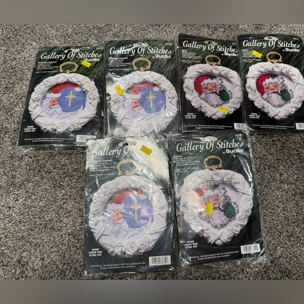 Bucilla gallery lot of 6stitches ornament kits Christmas crescent and Santa NEW